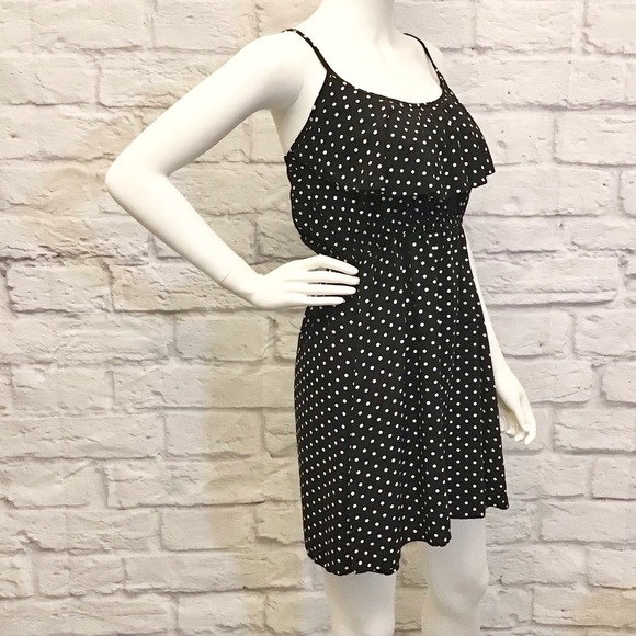 Cotton On Small Polka Dot Mini Dress Black White Ruffle Adjustable Straps - Picture 3 of 8